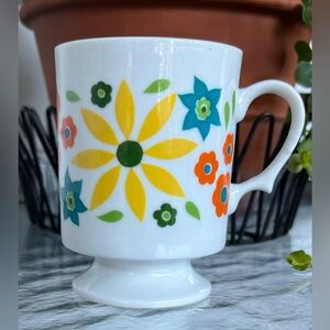 Vintage 1960’s Retro Mod Flower Pedestal Coffee Cup Mug Floral Colorful Flowers